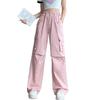Women's High Waist Pink Cargo Pants - 2025 Spring Collection - Straight, Loose Wide Leg, Drape, and Casual Sports Style