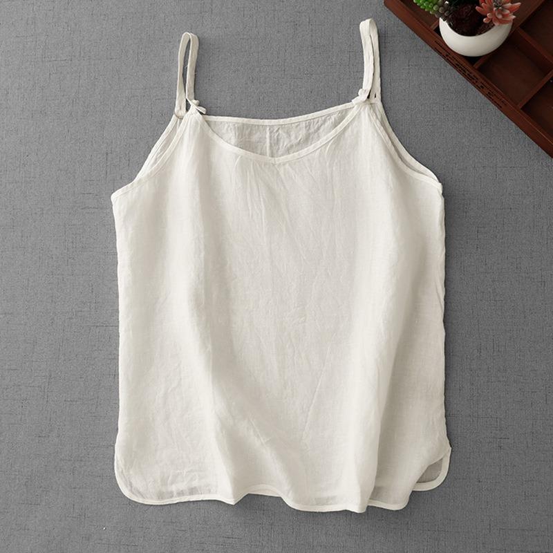 Women Cotton Linen Camisole Tank Top Short Plus Size Casual Top
