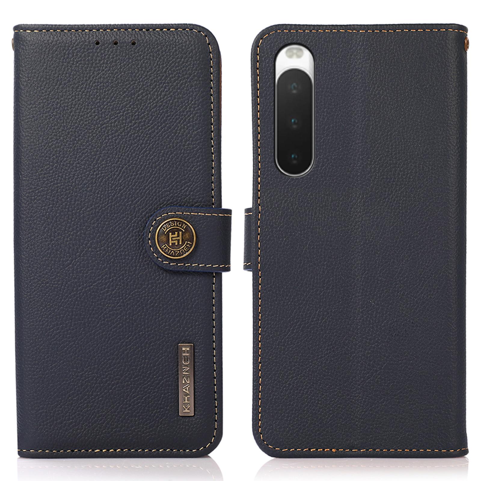 

KHAZNEH Для Sony Xperia 10 V Чехол-кошелек с RFID-защитой и подставкой, обложка из натуральной коровьей кожи Blue