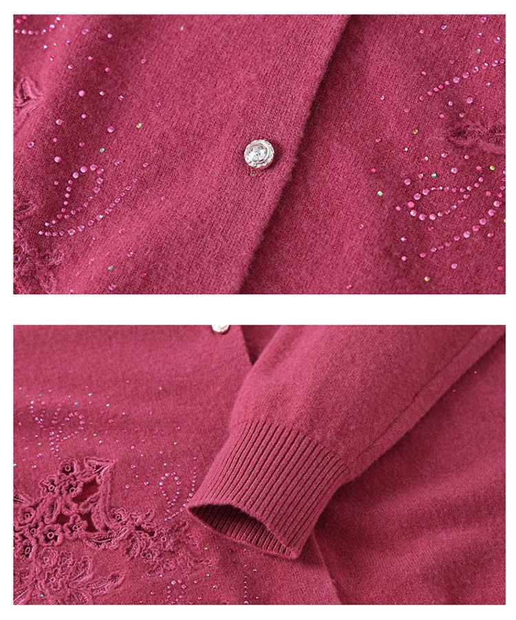 Women's Embroidered Wool Cardigan - Grandma's Warm Round Neck Sweater for Autumn/Winter