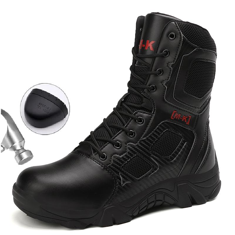 Fashion Outdoor Waterproof Safety Shoes Security Steel Toe Cap Men's Boots Working Steel Toe Anti-Smashing Men's Work Boots Zapatillas