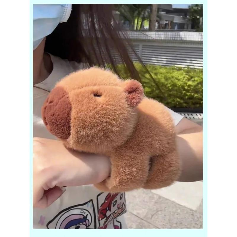 Kawaii Capybara Animal Slap Snap Wrap Wristband Plush Hand Ring Bracelet Cute Gift for Birthday Party