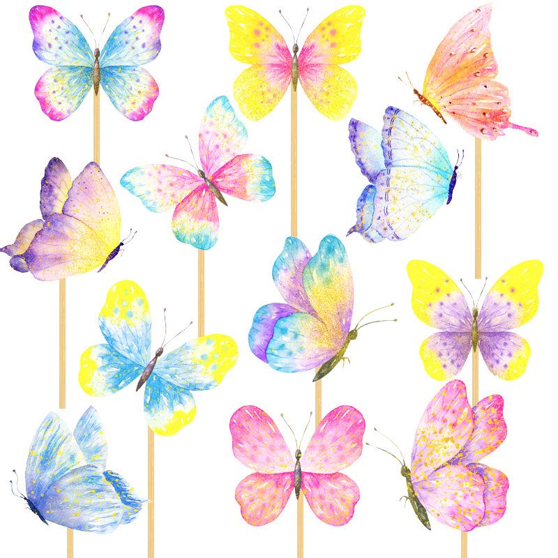 2025 New Model, Spring Flowers, Party Decoration, 12pcs/set, Butterfly Pattern, Vase Plugin, Cake Decoration, Cake Plugin