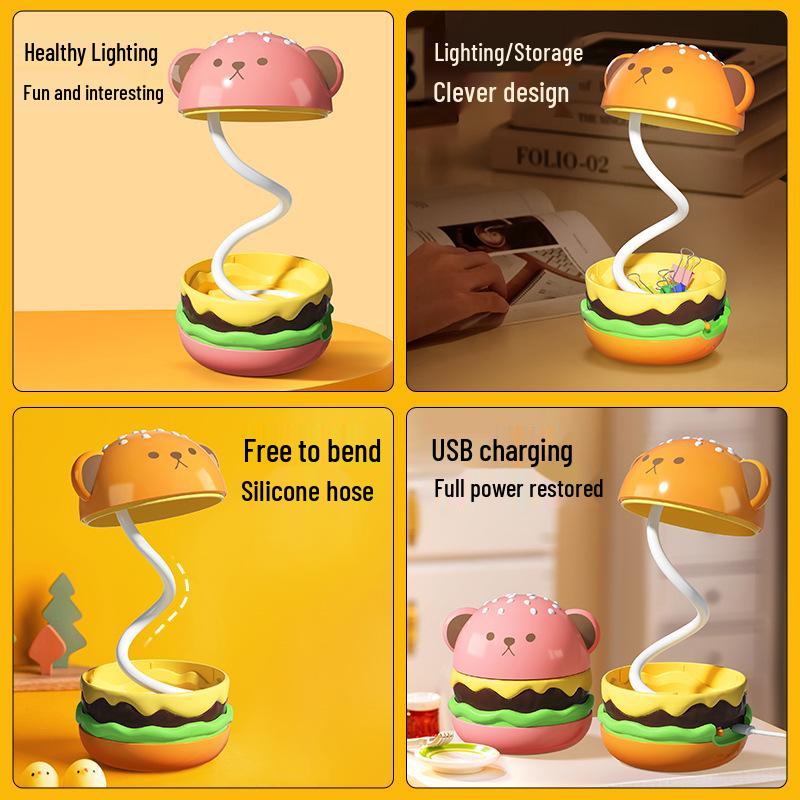 Rechargeable Creative Burger LED Night Light - Acrylic USB Lamp for Bedroom or Desktop, Perfect Student Gift