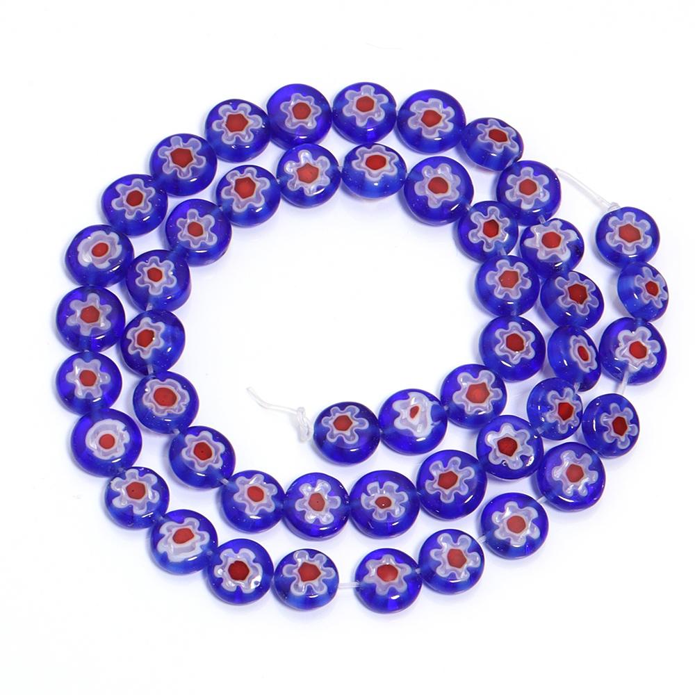 1 Strang 6/8/10mm Flache Runde Blumenperlen Lampwork-Perlen Bunte Glasperlen Für Armband Armreif Damen Mädchen DIY Schmuckherstellung