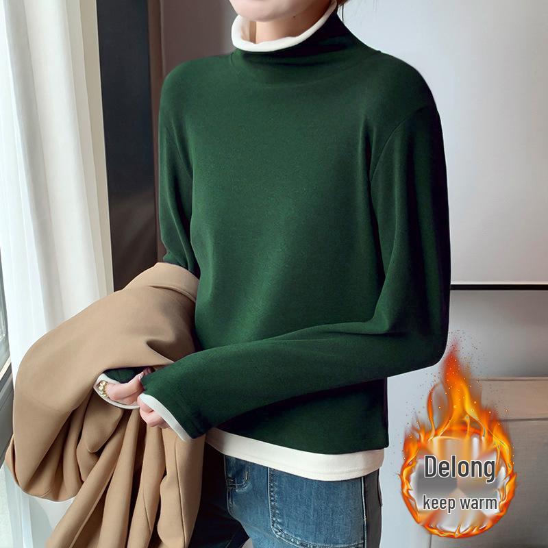 

Женский уникальный двухкомпонентный базовый слой с имитацией длинного рукава, высоким воротом и согревающим эффектом для осени и зимы S зелёный