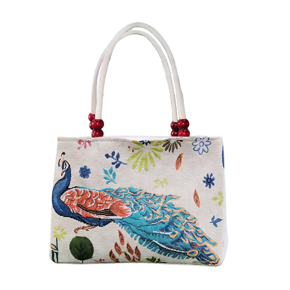 

Ethnic Style Embroidery Canvas Bag Floral Embroidered Double Layered Lady Handbag Large Capacity Women Shoulder Bag Daily Use