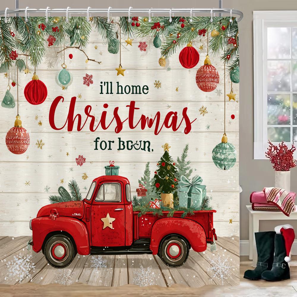 Christmas truck Shower Curtain, Christmas Bathroom Curtain Decoration With Hook Fabric Christmas Gift Curtain, with Hooks