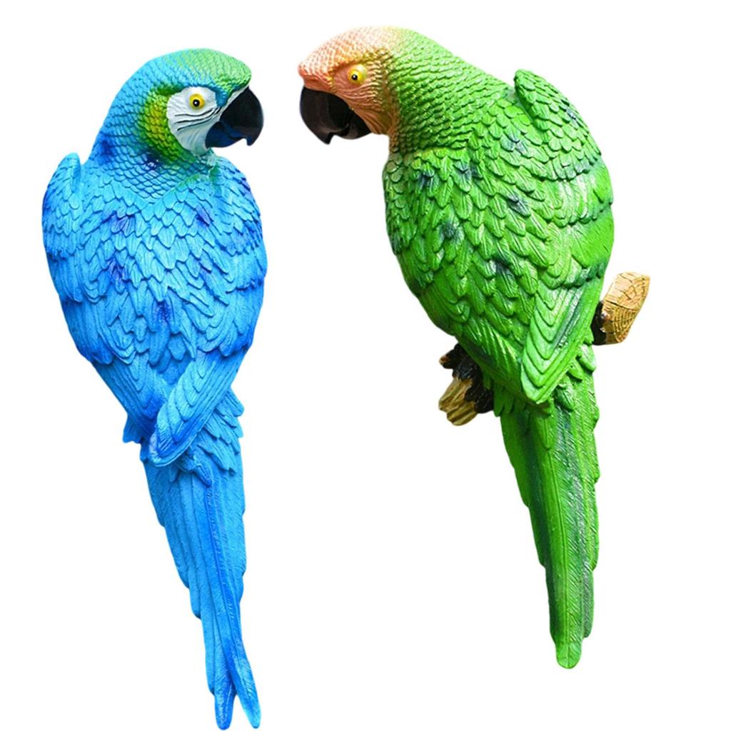 2 Pieces Parrot Figurines Wall Tree Decoration Weatherproof Animal Bird Sculptures for Patio Backyard Lawn Courtyard Balcony