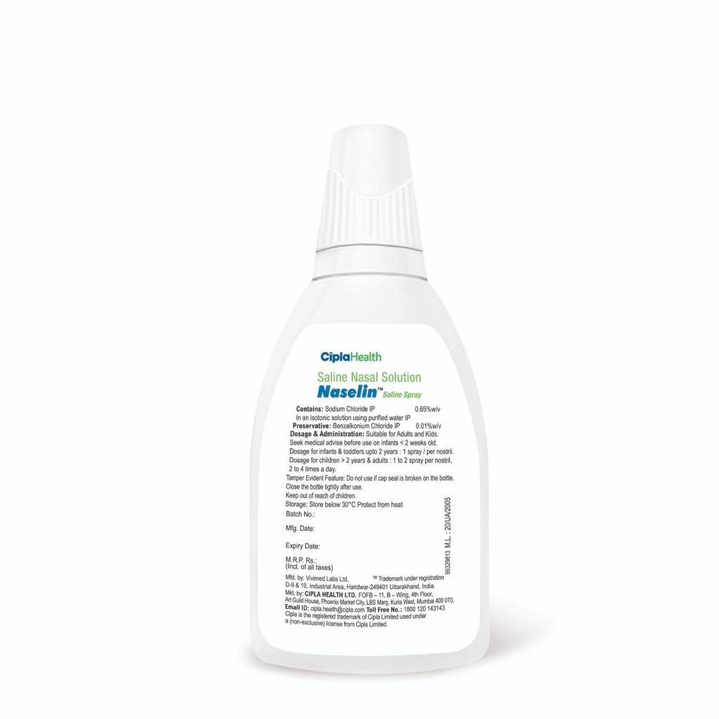 Cipla Naselin Saline Spray 20 Ml Pack of 6 – Daily Nasal Cleansing & Moisturizing for Kids and Adults