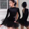 black long sleeve latin dance dress dance suit tutu latin american dance dress girl Line dance clothing dance wear suit