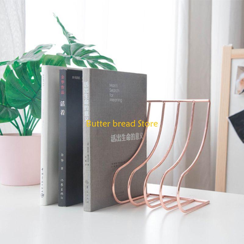 W89C 10 File Storage Shelf Book Stand Bookend Nordic Wrought Iron Holder for Home Office
