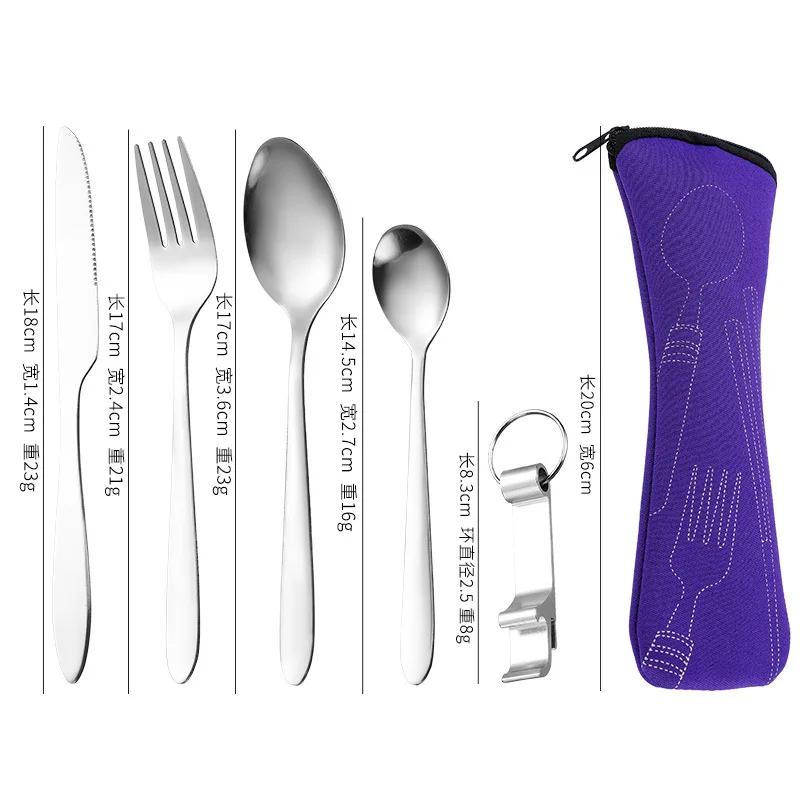 5 stk Beinpakke Utendørs Reise Bærbart Bestikk Kniv, Gaffel, Skje Sett, Rustfritt Stål Kniv, Gaffel Sett Hot Selling