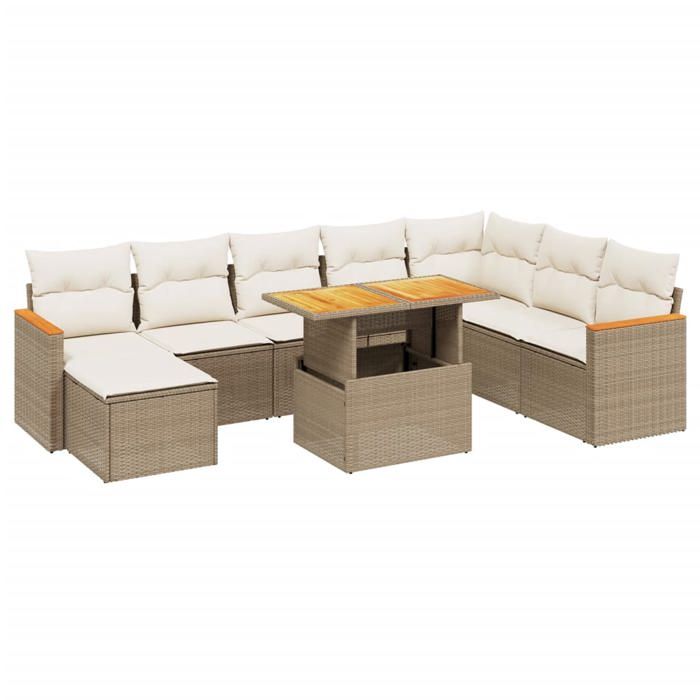 VidaXL Garden Lounge Set with Cushions 9 Pcs, Patio Sofas, Patio Furniture Set, Outdoor Furniture, Beige 3273214
