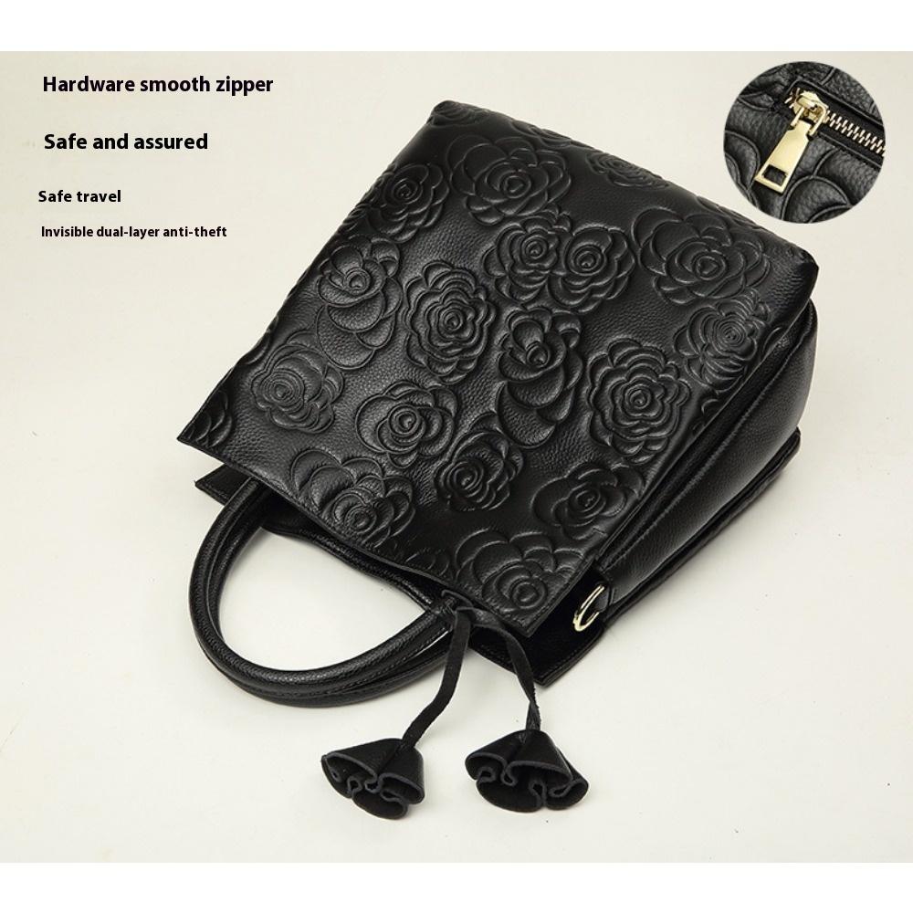 Genuine Leather Women's Bags Genuine Cowhide Bags Camellia Handbags Large Bags One Shoulder Messenger Bags