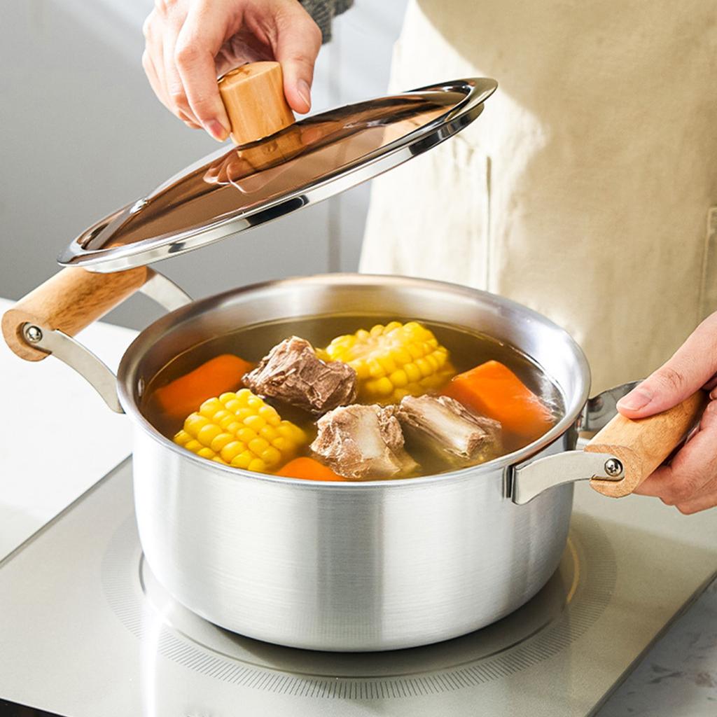 Family Cooking Pot Aluminum Soup Stock Pot with Glass Lid and Double Wooden Handle Ensuring Safety and Efficiency