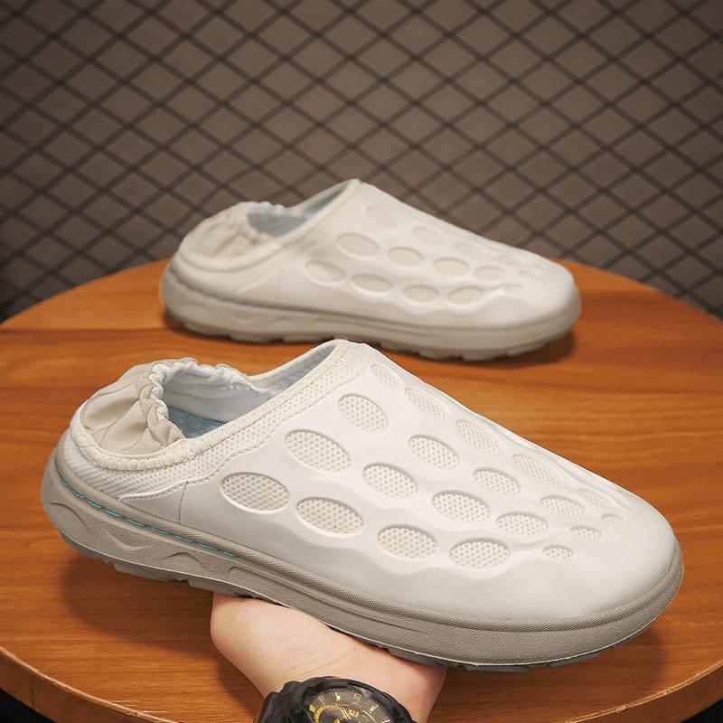 Designer Men Slippers Breathable Mens Shoes Trendy Bottom Casual Sneakers Mesh Half Slippers for Men Soft Sole Support Shoes New