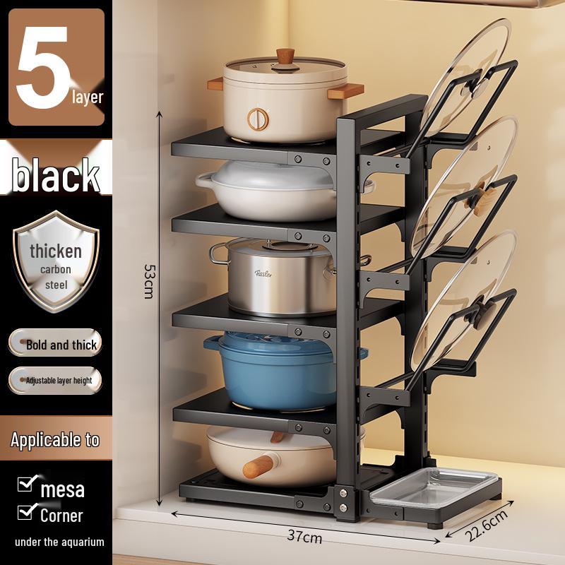 Estante de almacenamiento de ollas y utensilios de cocina de múltiples capas para cocina, organizador de encimera bajo el fregadero, diseño de doble cara