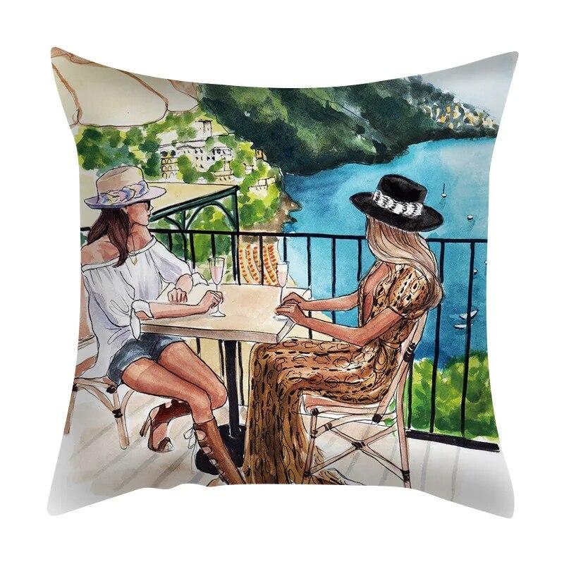 Zuhause Schlafzimmer Wohnzimmer Sofa Auto Stoff Kissenbezug Kissenbezug Grüne Pflanze Meerblick Kissen