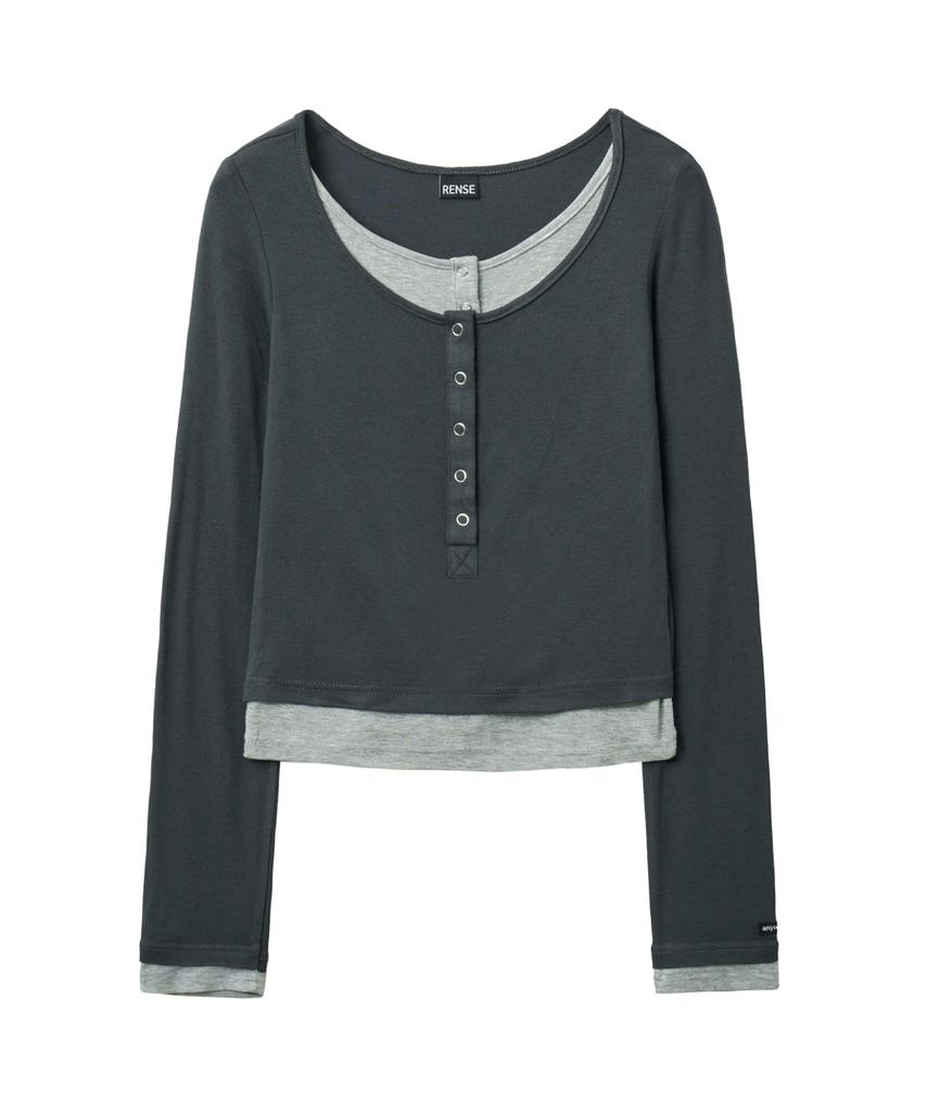 Lense Henley Neck Layered T-Shirt Charcoal