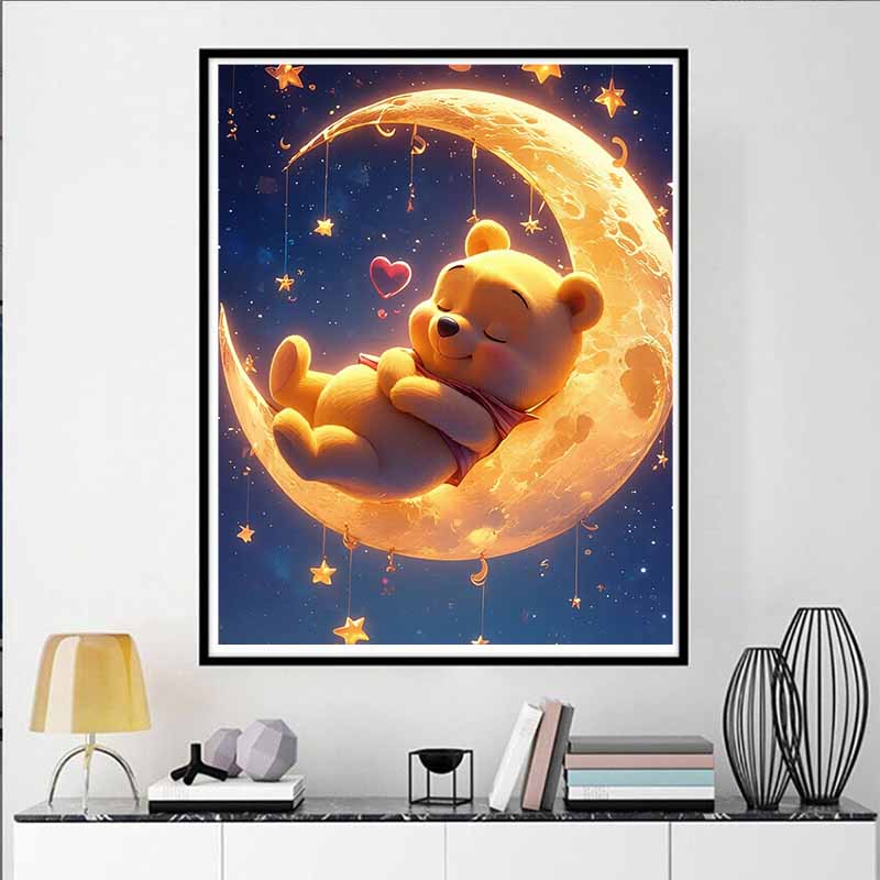 Disney Diamond Painting Winnie The Pooh Sleeping Under The Moonlight Wall Hanging Embroidery Full Diamond Cross Stitch DIY Gift Home Decor