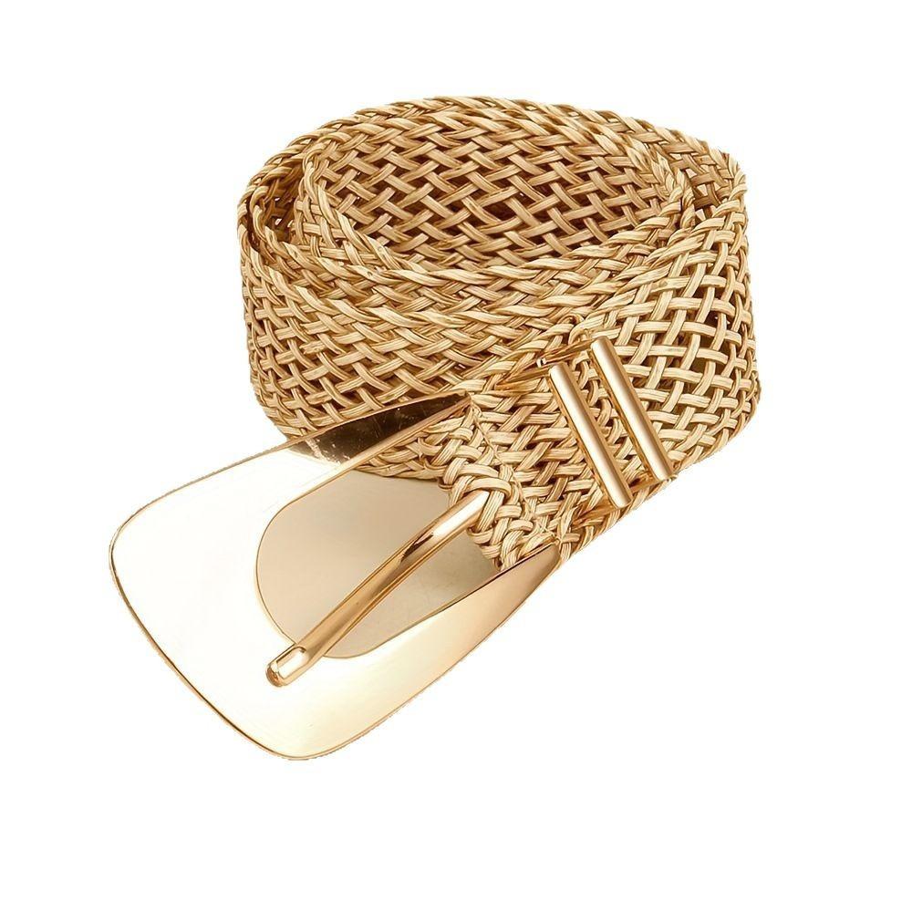 

Повседневный ремень из полипропиленовой соломки, широкий плетеный пояс, модный плетеный пояс для женщин, аксессуары для одежды золотой