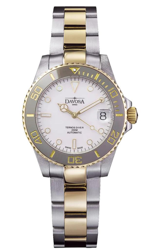 Watch Mechanical Automatic Date 200M Water Resistant Ternos Medium Swiss Made Silver [Davosa] 166.197.20