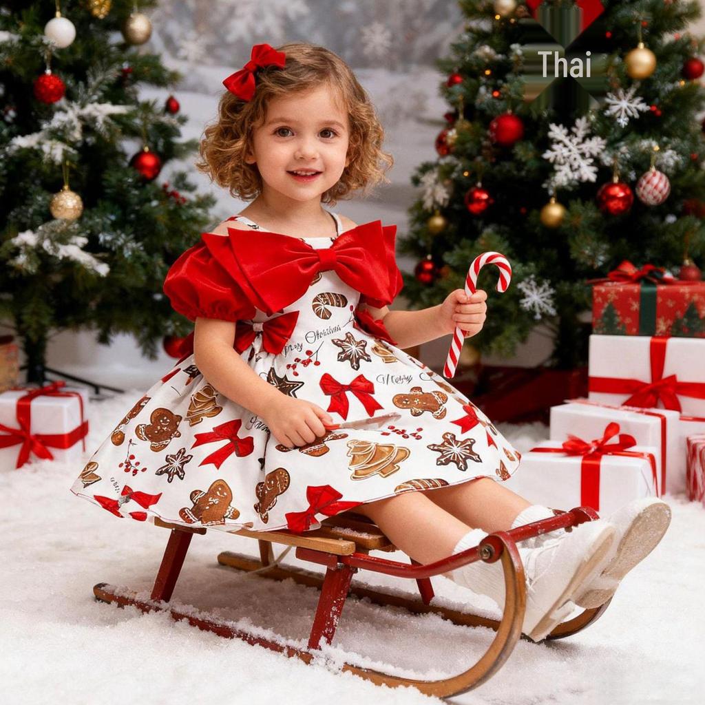 Rotes Weihnachtsprinzessinnenkleid mit Schleife und bauschigem Rock für Festivalauftritte