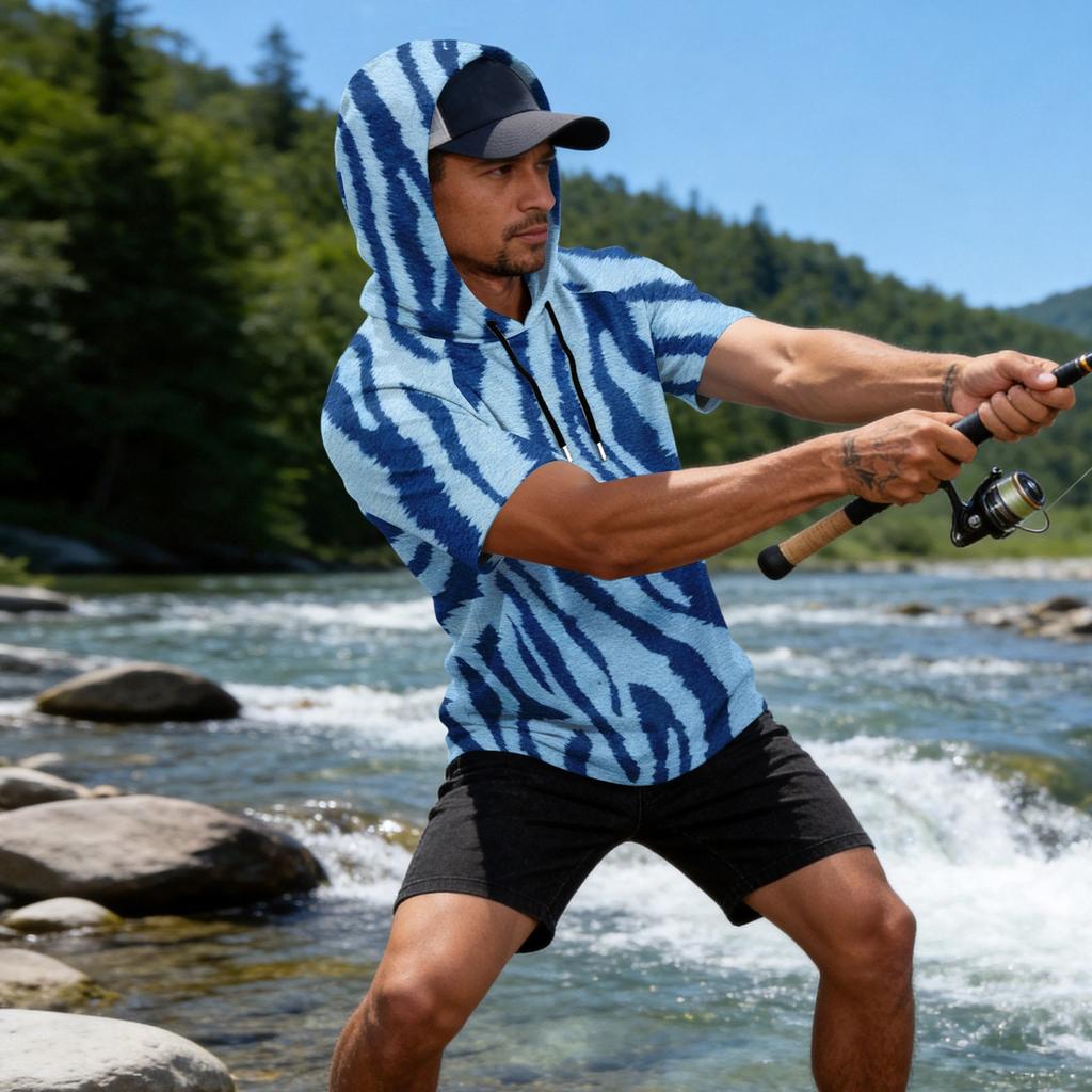 Sudadera con capucha deportiva casual para hombre, manga raglán, manga corta, jersey, tejido ligero y transpirable, adecuada para actividades al aire libre y pesca