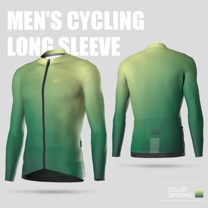 Mens Cycling Jersey Long Sleeve Breathable Performance Bike Shirt Striped Design Ocean Blue Electric