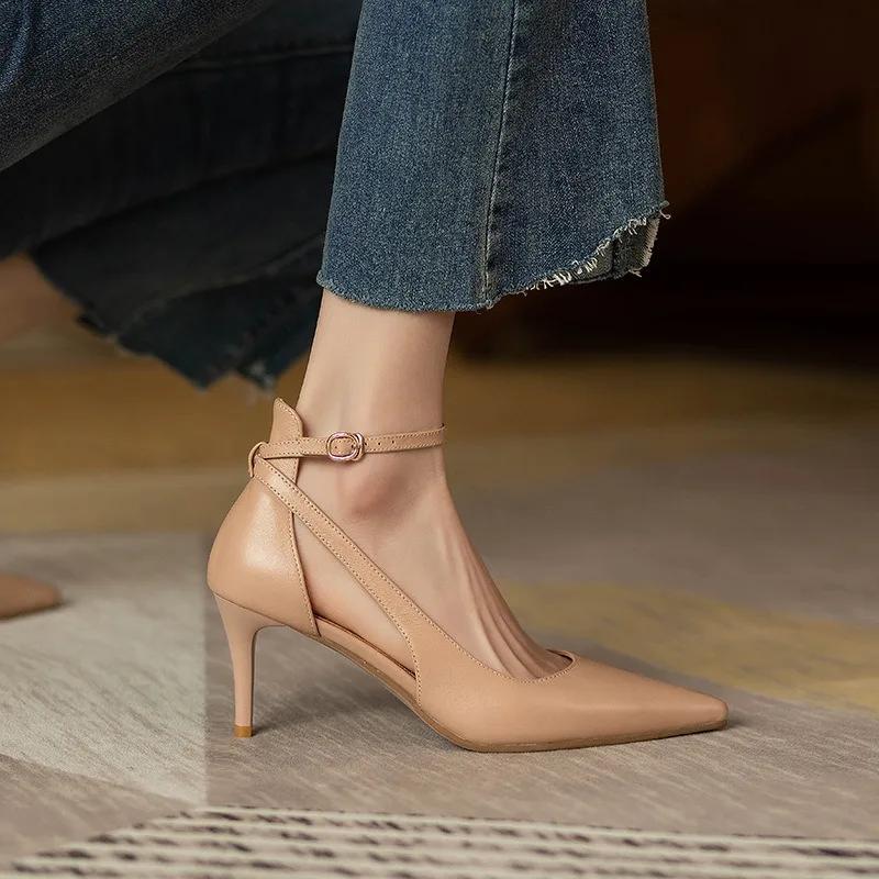 Fashion Heels Women  Spring Solid Colors Pointed Medium Heels Elegant Casual Fashion Shoes Party Sandals Pumps Zapatos