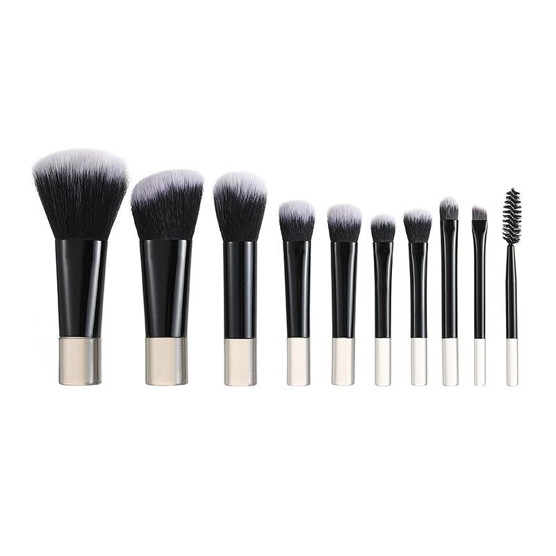 Makeup Brush Set 10 Piece Essential Travel Makeup Kit Face Synthetic Hair Brushes with Transparent Crystal Handle