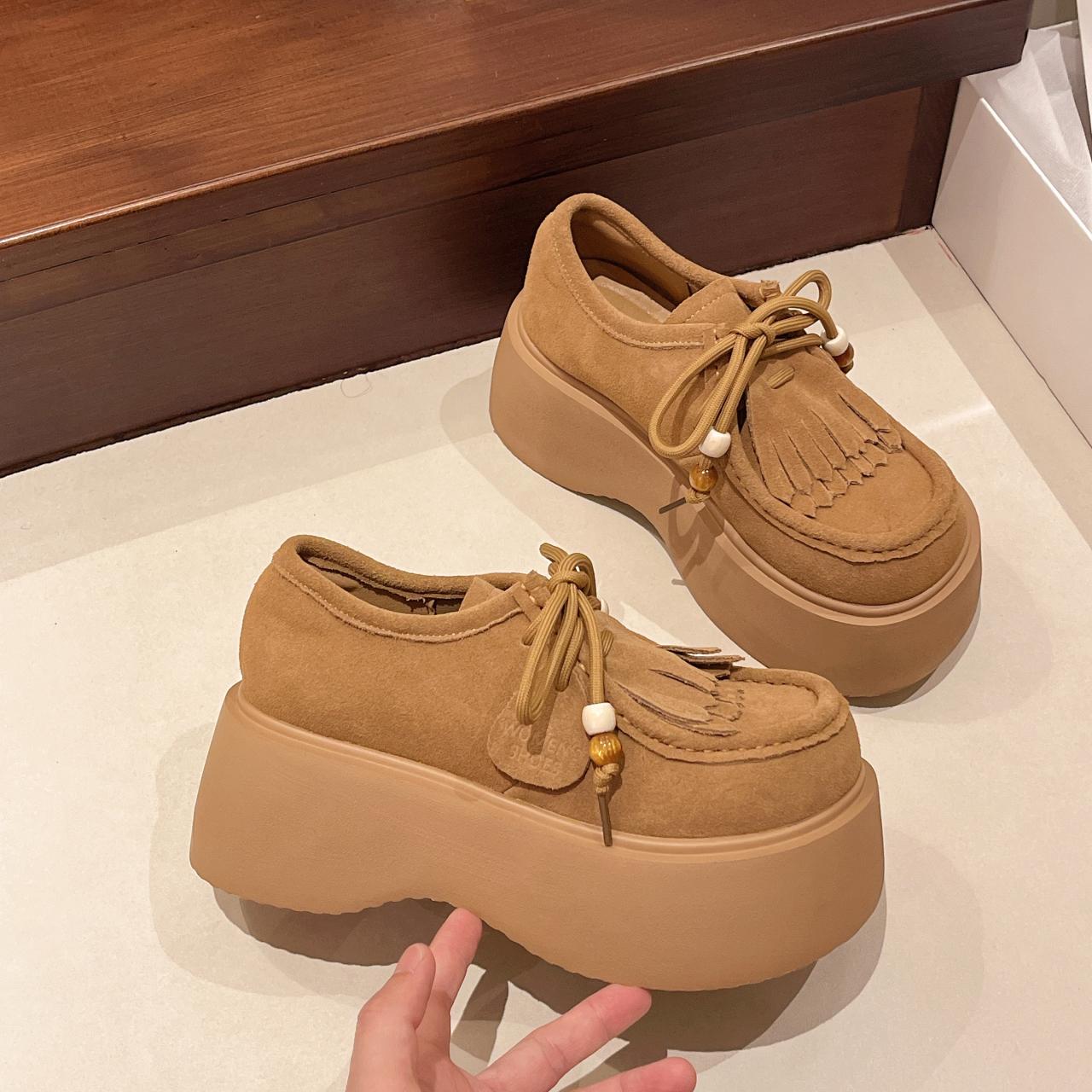 

TUINANLE Women s Thick-soled Slip-on Loafers with Height Boost and Platform Mules Chunky Heel Shoes Elevator Shoes 40 хакі