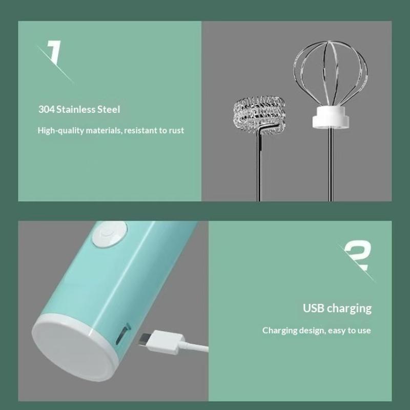 Batidora de Huevos Eléctrica de Mano Recargable 3 Velocidades Varillas de Acero Inoxidable Para Horneado Casero Espuma de Café Crema Postres