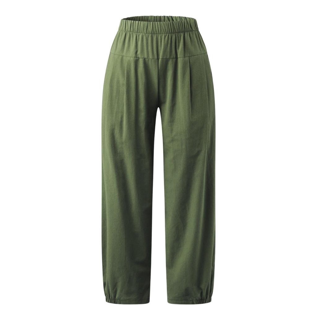 New Women's High Waist Cotton Linen Harem Pants, Loose Wide Leg Cropped Trousers for Women, European American Style