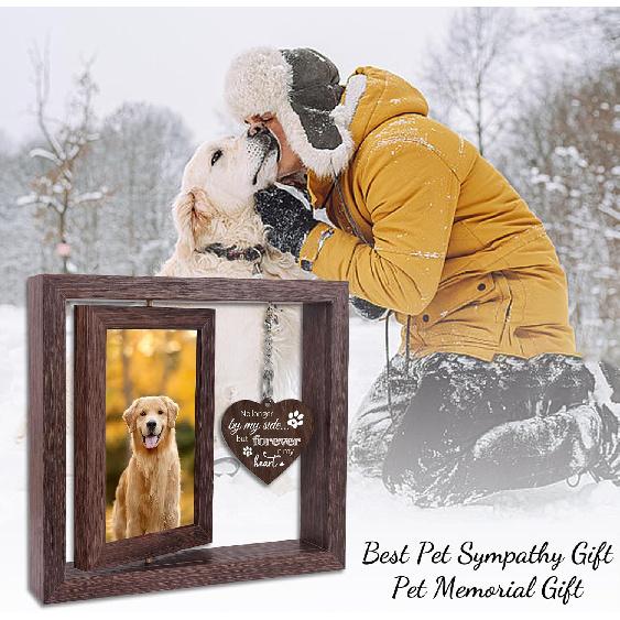 Dog Memorial Gifts for Loss of Dog,Rotating Wooden Picture Frame for 4x6 Photo,Loss Sympathy Gift,Cat Pet Bereavement Remembrance Picture Frame