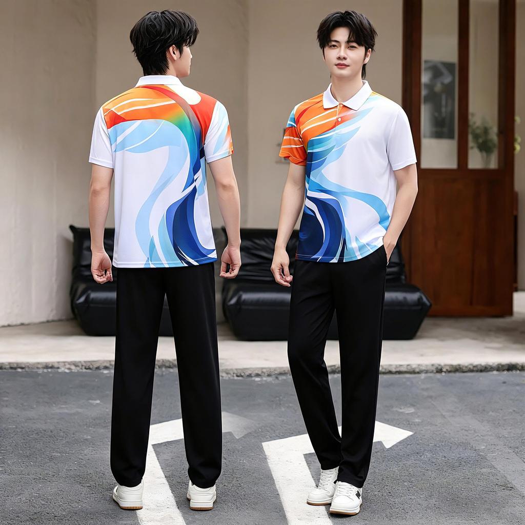 Unisex Summer Sportswear Set: Matching Polo Shirt & Long Pants, Quick-Dry & Breathable