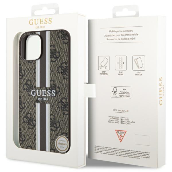 Étui pour iPhone 14 Guess 4G Rayures Imprimées MagSafe Marron