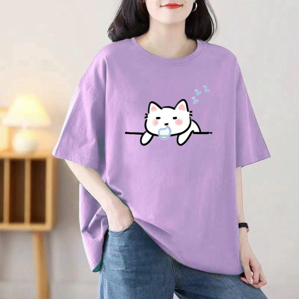 Ladies Summer Popular Short-sleeved T-shirt Cotton Breathable Loose Top Printed T-shirt Casual