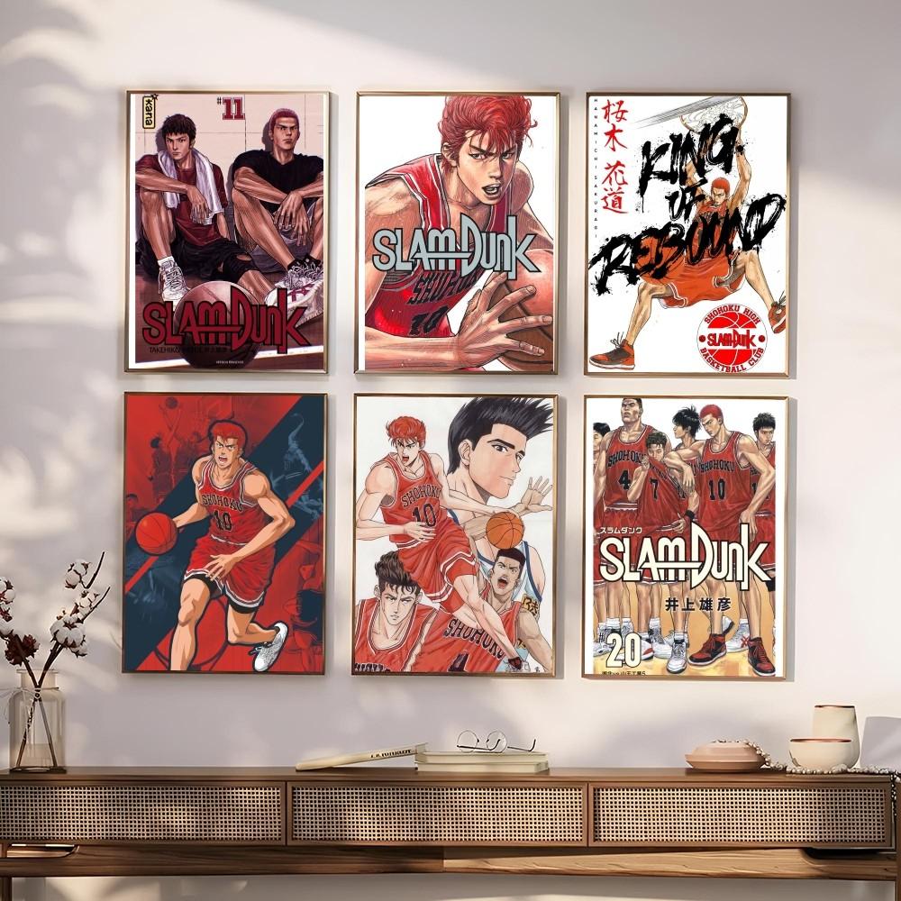 1PC Anime Slam Dunk Poster Film Vintage Japan Poster Self-adhesive Art Waterproof Paper Sticker Coffee House Bar Room Wall Decor