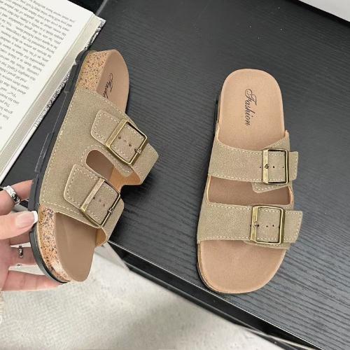 

Fashion 2025 Comfortable Women s Cork Sandals Summer Outdoor Slippers Thick Bottom Beach Slippers 39 хаки