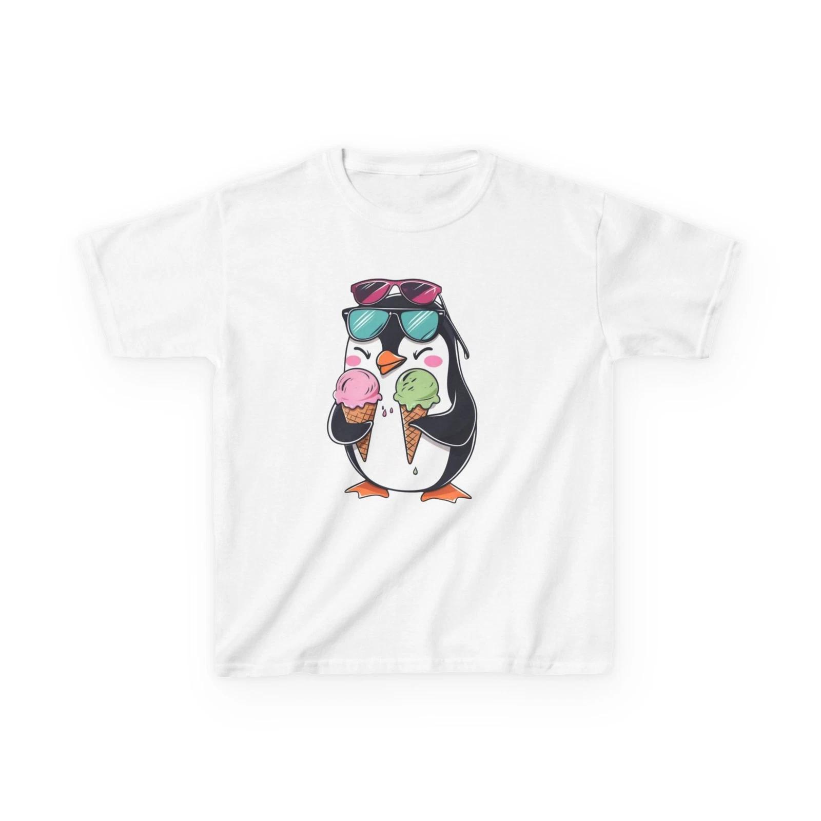 Cool Penguin Ice Cream Kids Tee, Fun Summer T-Shirt, Birthday Gift, Cute [...] XL