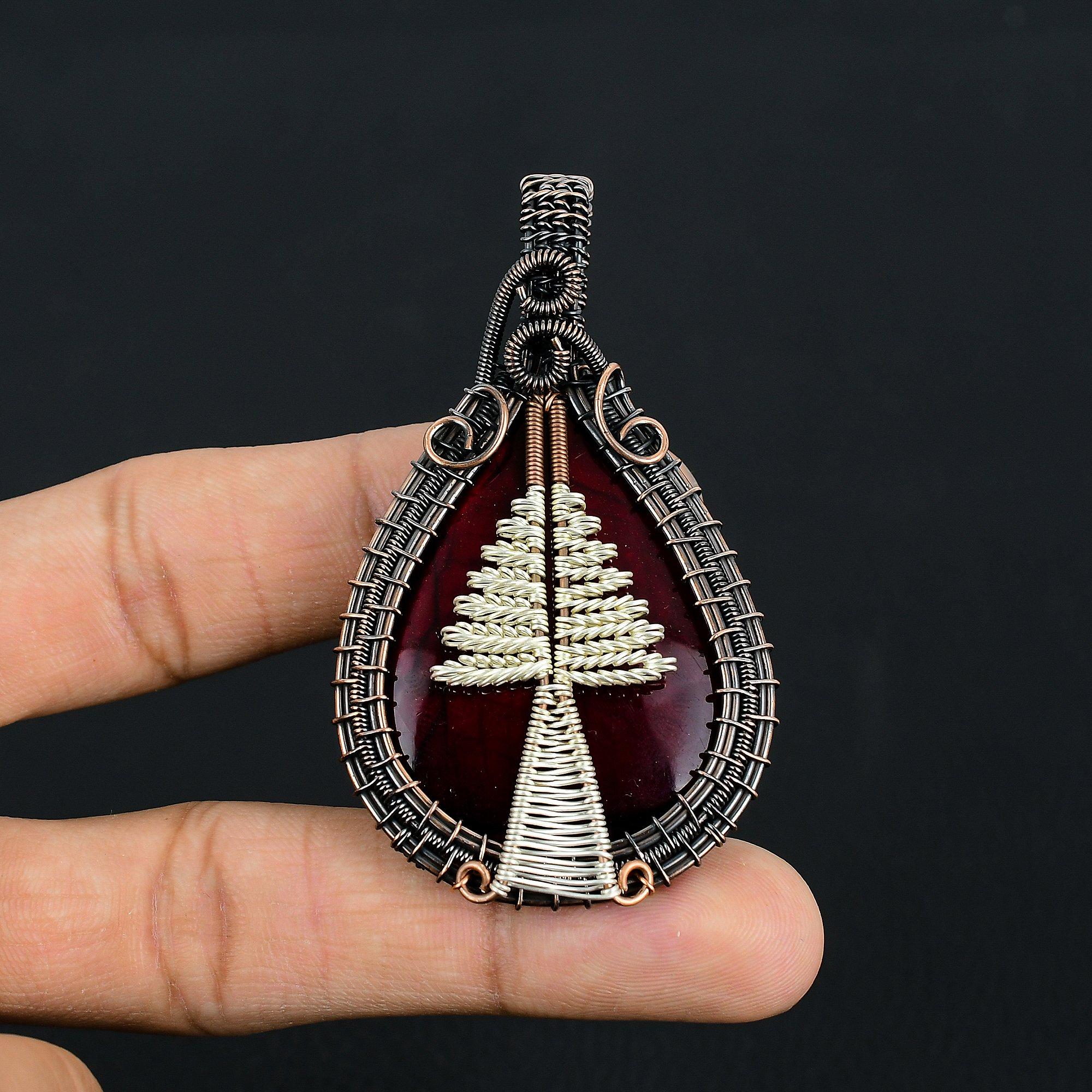 

Подвеска из красного лабрадорита, украшение, обернутое медной проволокой 999 пробы, подвеска с драгоценным камнем, ювелирное изделие ручной работы, свадебный подарок 2.55 Inches