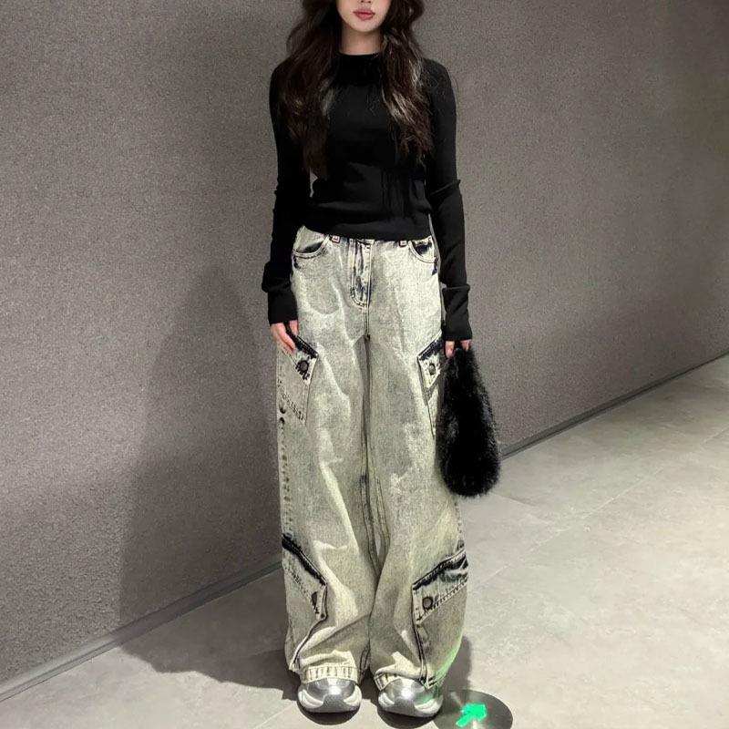 SMKK Phantom Retro Paratrooper Wide-Leg Multi-Pocket Tie-Dye Jeans