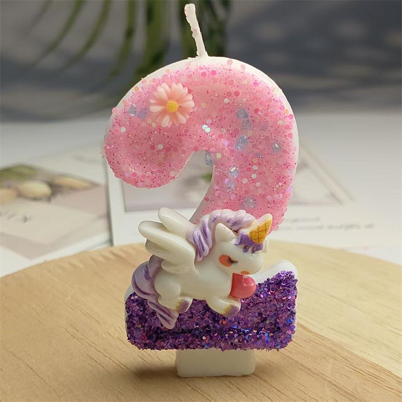 Creative Design Cute Cartoon Unicorn Birthday Candle Cake Atmosphere Birthday Decoration Candle Colorful