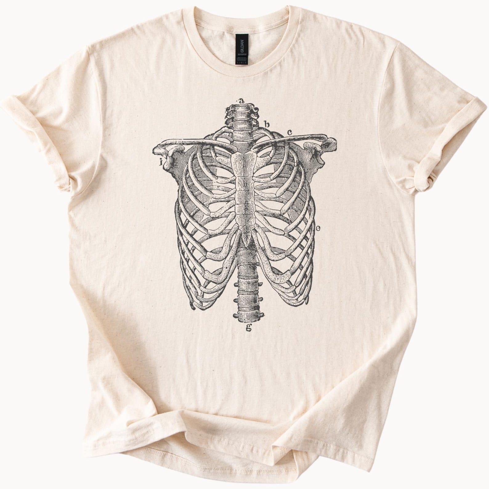 Anatomical Rib Cage Skeleton Graphic Anatomy Shirt Unique Medical Illustration Tee Human Bones Art Graphic TShirt Skeleton Print Top 110