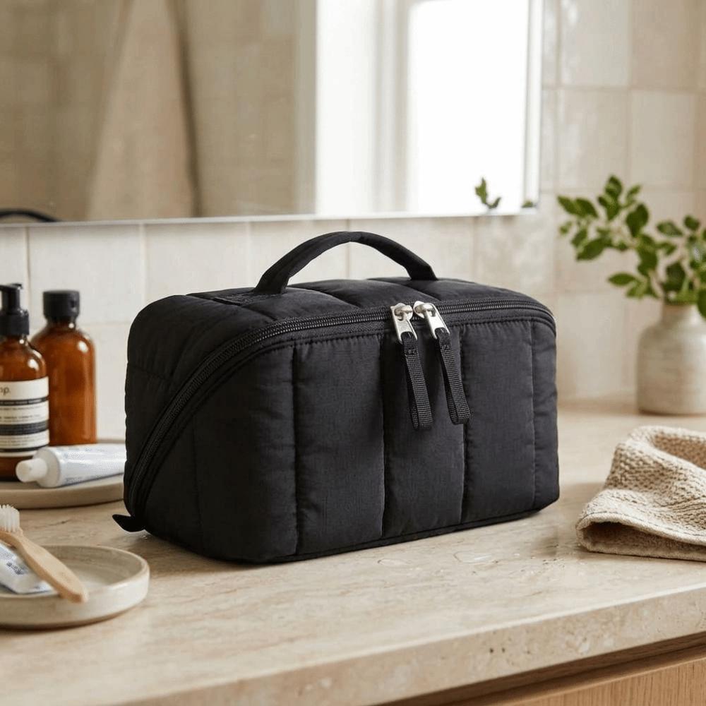 Water-resistant Toiletry Bag Open Flat Cosmetic Case Puffy Padded Makeup Bag Skincare Storage
