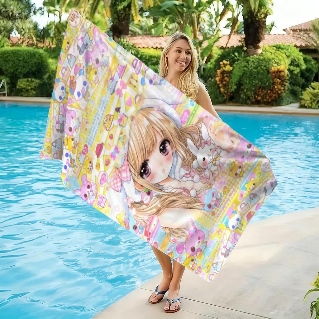 Vintage Anime Girl Beach Towel Quick-drying Super Absorbent Suitable for Swimming Beach Vacation Pool Gym Summer Gift for Friend