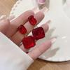 French Fashion Asymmetrical Square Ice Cube Texture Earrings, Earrings Contrasting Color Transparent Three-dimensional Studs, High-end Earrings