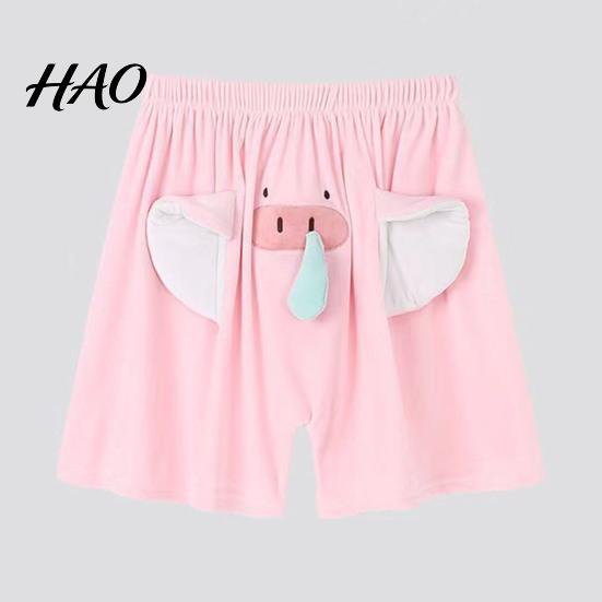 Herren Shorts Pyjamahose Cartoon Elefantendekor Elastischer Bund Lässig Paar mit verstärkten Taschen Locker Nachtwäsche Leicht